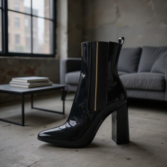 Miu Miu Patent Leather Black Chelsea Boots Botties NEW Size 11 Euro 41 - Picture 1 of 11